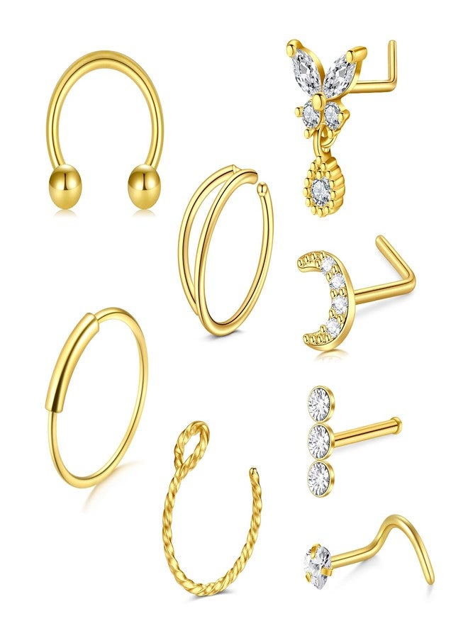 AVYRING حلقات أنف ذهبية من AVYRING، مصنوعة من الفولاذ الجراحي، على شكل حرف L، بتصميم لولبي متدلي، مجوهرات ثقب الأنف، وزن 20 غرام. - Image 1